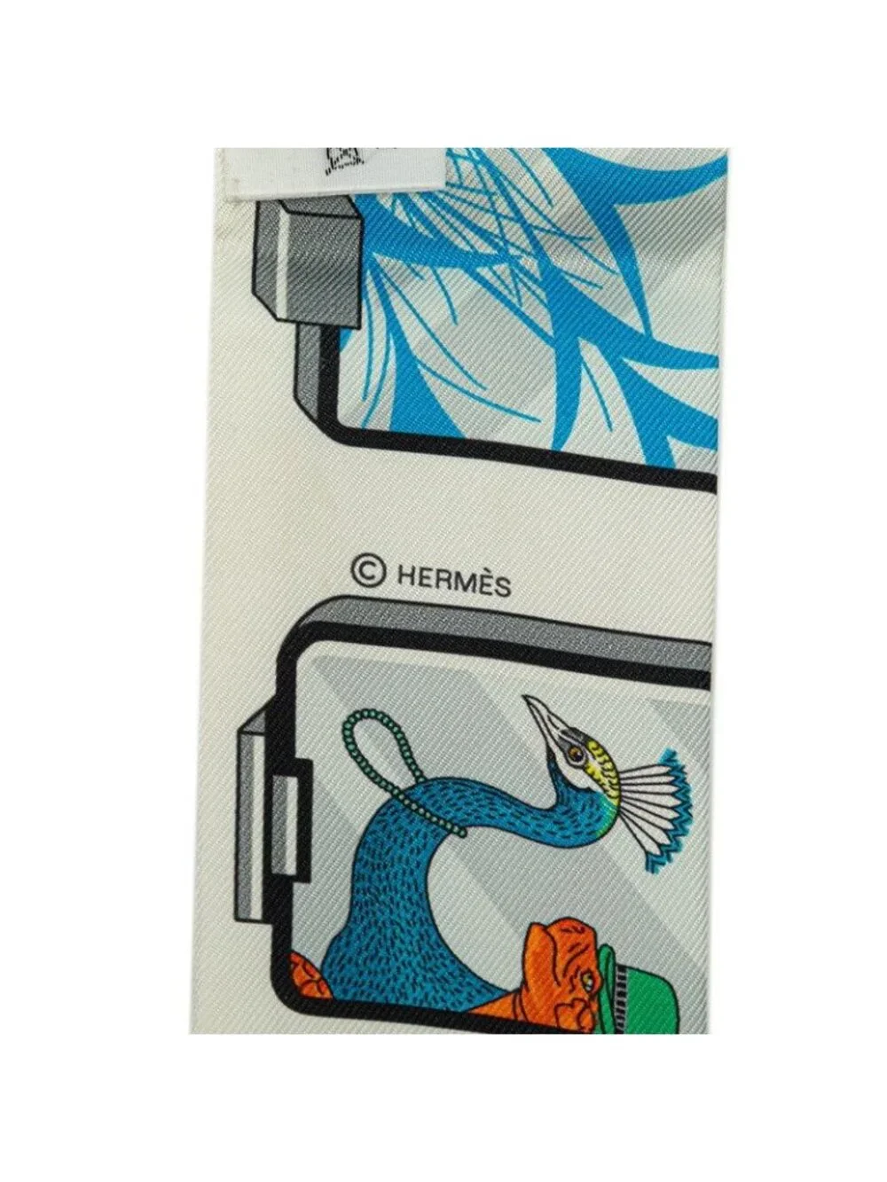 Hermes Twilly Story Scarf White Red Multicolor Silk